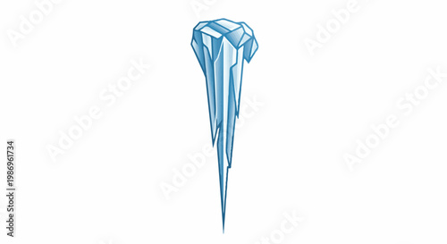 Pointed icicle with sharp facets and blue shading on white background