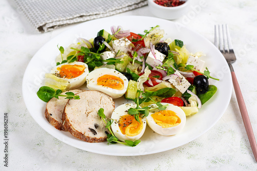 Mediterranean Salad with Feta Olives and Eggs