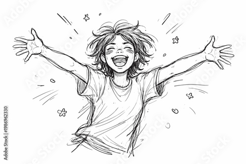 Vector simple lines expressing image doodle arms person generation messy open icon