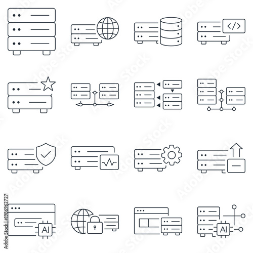 Minimal Server and Hosting Infrastructure Outline Icons Set