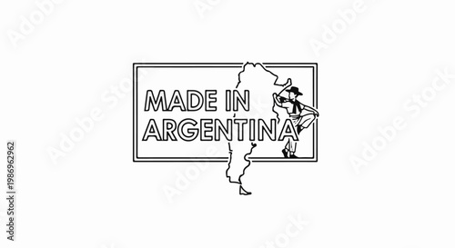 Outline of Argentina country map with gaucho figure dancing