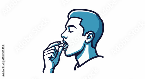 Profile of a person taking a small white pill into their mouth