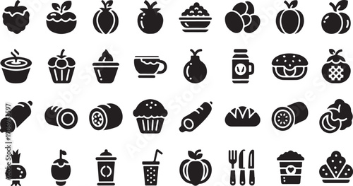 Food and drink icons in black and white