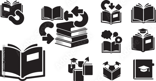 Education icons with books and graduation caps