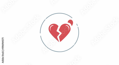 Red broken heart icon with a small ponytail inside a circle