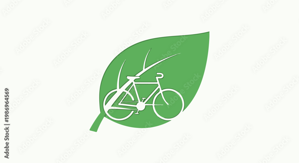 Obraz premium Leaf shape with bicycle cutout inside, eco-friendly concept, clean and simple vector illustration
