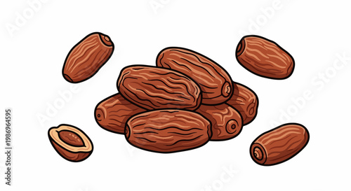 Pile of brown, oval-shaped dried fruits with visible texture and lines