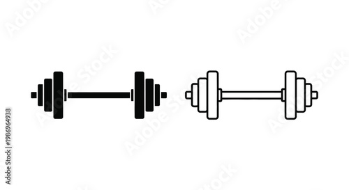 Black and white illustration depicting two different dumbbell orientations and styles