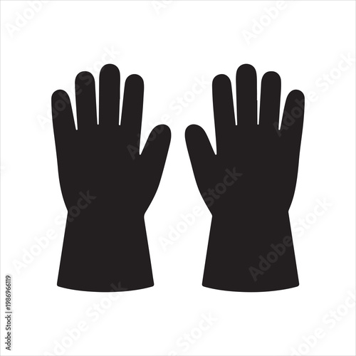 Black silhouette icon of protective work gloves for safety and industrial use on white background.