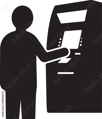 Person Using ATM Machine Icon Vector