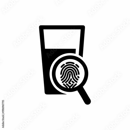 Glass with a fingerprint , forensic analysis magnifying glass icon