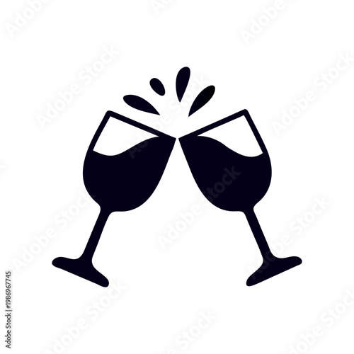 Two wine glasses clinking together in celebration with a splash
