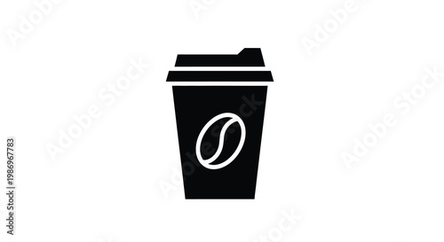 Simple black silhouette of a disposable coffee cup with a bean design