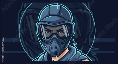 Pixel art warrior with mask and helmet, ready for action