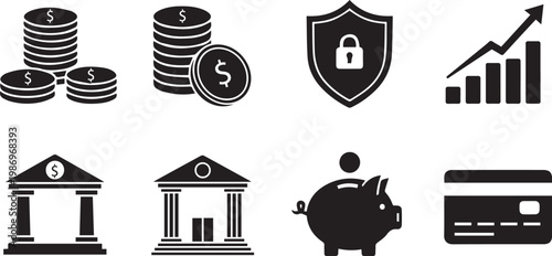 Banking and Finance Icon Set for Investment and Savings