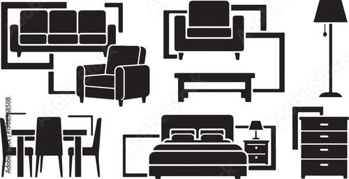 Modern Furniture Icons in Black and White Style