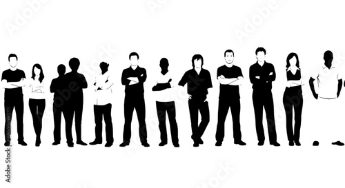 People standing together in a minimalist silhouette style, diverse group icons for community, teamwork, and social belonging.