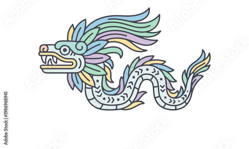 Quetzalcoatl Aztec feathered serpent deity glyph on white background