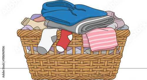 Laundry Basket with Clothes Illustration – Household Washing and Clothing Storage Concept