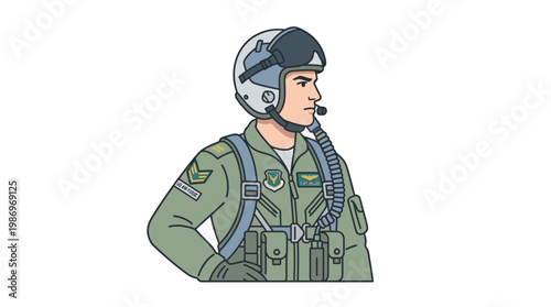 Cuadro en lienzo Fighter jet pilot in military flight suit vector illustration