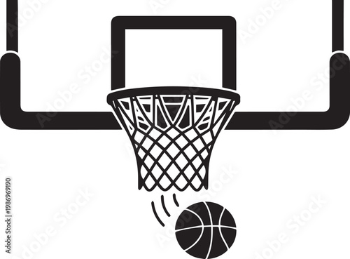 Basketball Hoop with Ball Silhouette - Sports and Game Icon