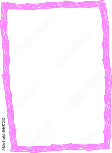 Crayon Scalloped Border Frame, chalk kid colored hand drawn. Rough edge geometric shape.