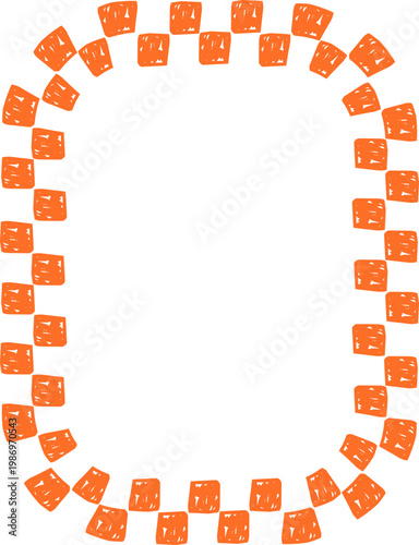 Crayon Scalloped Border Frame, chalk kid colored hand drawn. Rough edge geometric shape.