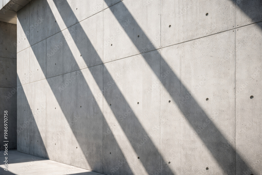 Fototapeta premium Modern concrete wall casting long shadows in sunlight