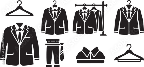 Men's Suit and Formal Wear Silhouette Icons Set