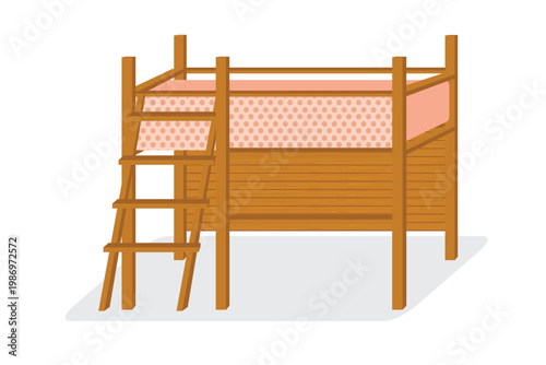 Vector illustration of wooden bunk bed with ladder isolated on white background