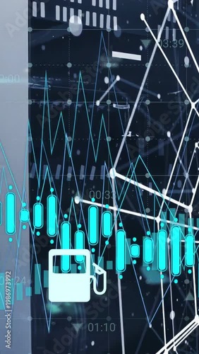 Vertical video: Feed starting animated overlay on tech rack showing charts icons monitoring sectors