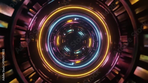 Artificial intelligence core spinning with bright rotating rings background animation
