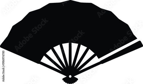 Black simple hand fan icon traditional oriental accessory element vector illustration