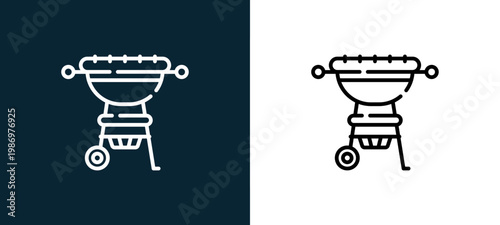 Black and white grill line icon pair, editable stroke vector illustration for web, mobile apps, UI design, branding, and print from Picnic