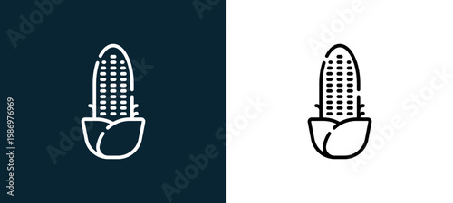 Black and white corn line icon pair, editable stroke vector illustration for web, mobile apps, UI design, branding, and print from Picnic