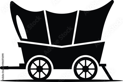 Classic covered wagon silhouette icon representing pioneering spirit and westward expansion vector illustration