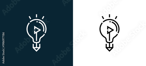 Black and white idea line icon pair, editable stroke vector illustration for web, mobile apps, UI design, branding, and print from Videoblogger