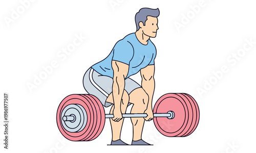 Man performing deadlift exercise with heavy barbell illustration
