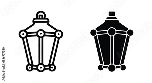 Set of lantern icons, vector illustration of hanging lamps in outline and solid style