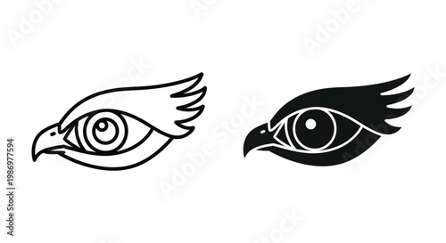 Eagle eye icon, stylized bird of prey eye logo, vector graphic illustration isolated on white background