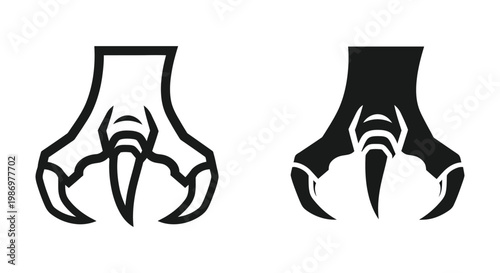 Set of eagle or dragon claw icons, sharp talons vector illustration, predatory bird foot silhouette isolated on white background