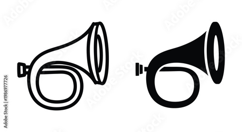 Set of bugle icons, musical instrument vector illustration isolated on white background