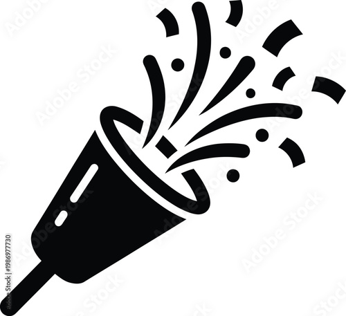Exploding party popper icon with confetti streamers for festive celebration vector illustration