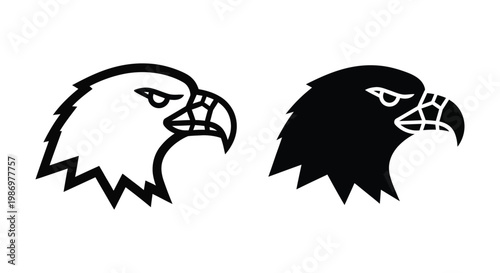 Set of eagle head icons, vector illustration of a bird of prey, isolated on white background