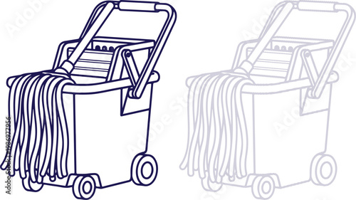 Mop bucket with wringer outline illustration isolated on white background