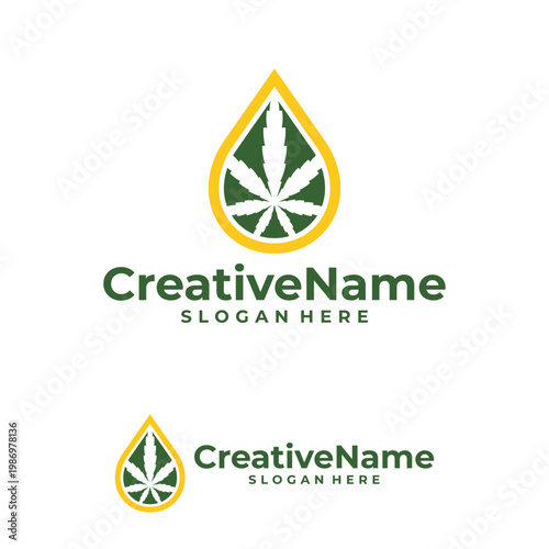 Marijuana water logo design vector template, Creative Cannabis water drop logo concepts illustration
