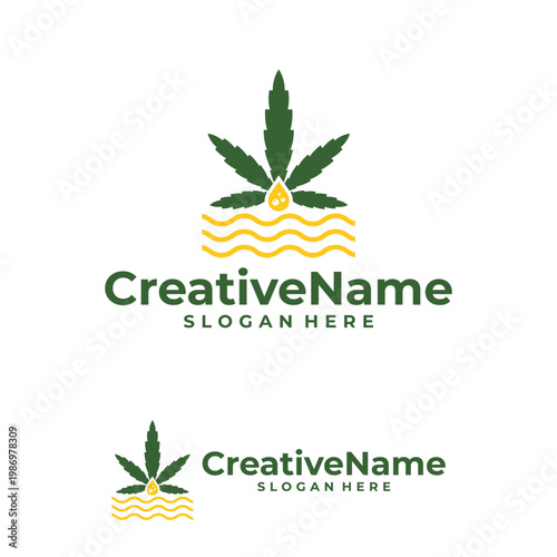 Marijuana water logo design vector template, Creative Cannabis water waves logo concepts illustration