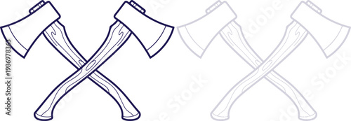 Crossed Axes Line Art Icon Set isolated on white background