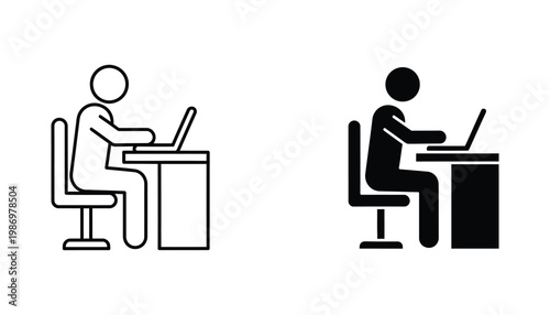 Person Working Laptop Desk Icon Business Concept