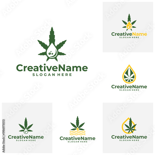 Set of Marijuana water logo design vector template, Creative Cannabis water drop logo concepts illustration